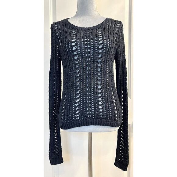 Hollister Open Knit Metallic Pullover Popover Sweater Crew Neck Black Sz S Party - Picture 1 of 9